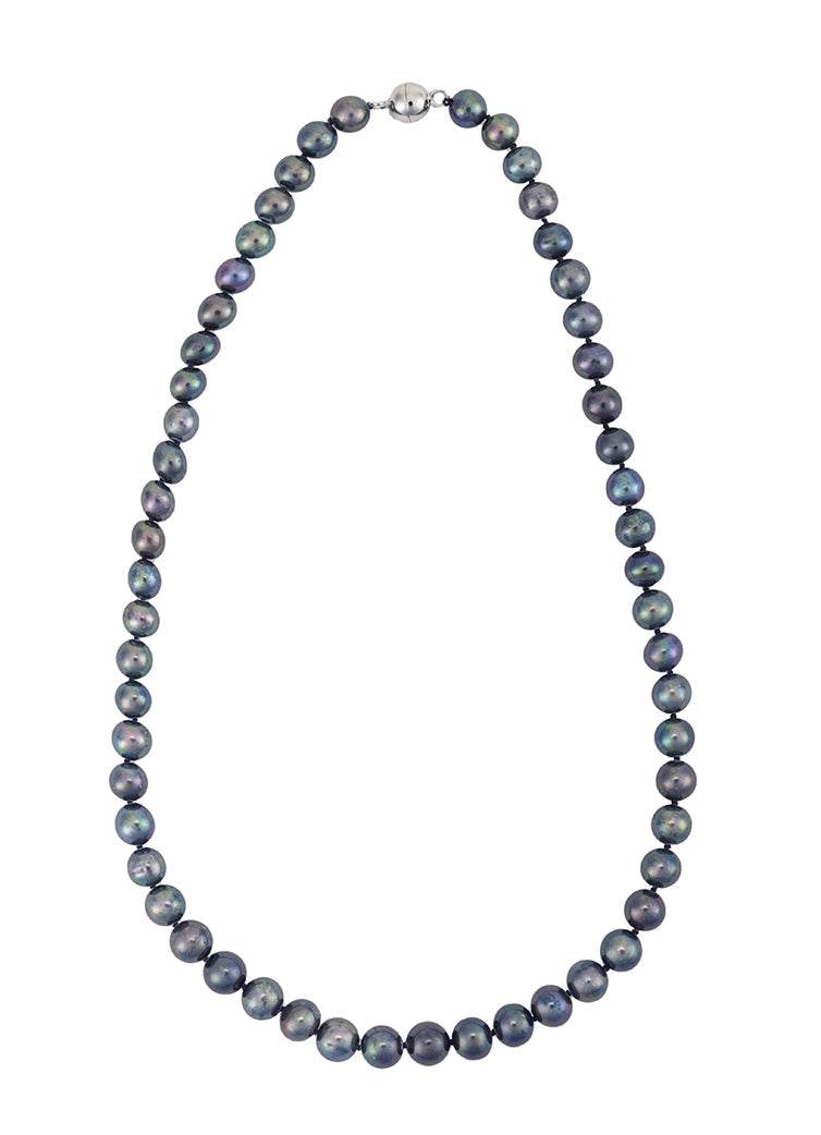 18-inch freshwater pearl strand necklace with peacock-colored cultured pearls and stainless steel magnetic clasp