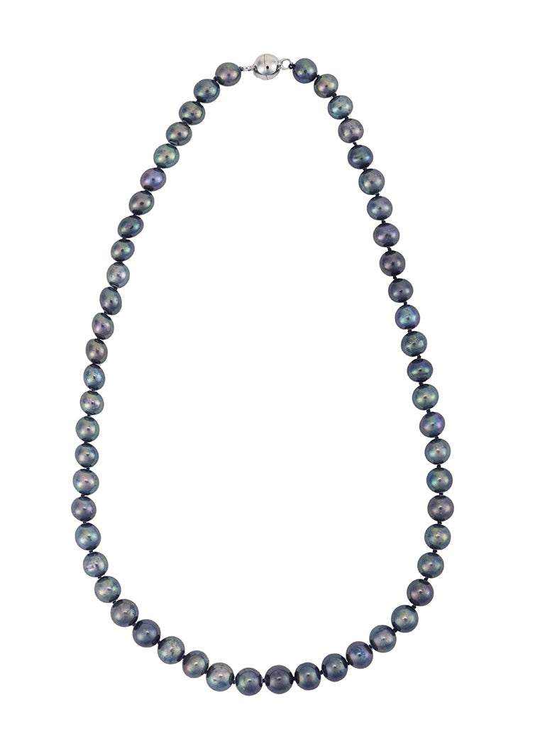 18-inch freshwater pearl strand necklace with peacock-colored 8-9mm cultured pearls and stainless steel magnetic clasp