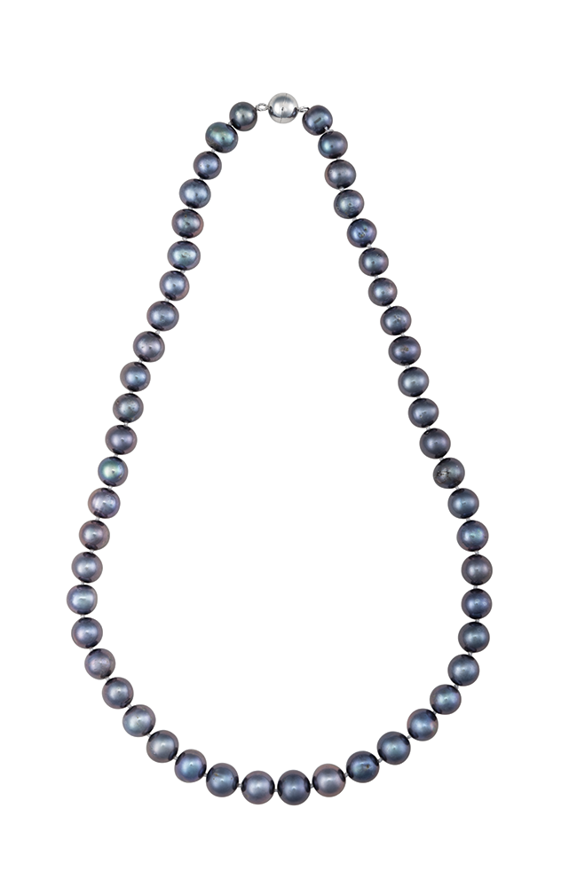 18-inch freshwater pearl strand necklace with 8-9 mm peacock pearls and stainless steel magnetic clasp