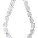 Square freshwater pearl necklace with white pearls and 9ct gold beads on silk strand with magnetic gold clasp