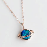 Earth Moon Doublet Opal & Diamond Pendant Necklace in 18K Rose Gold