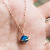 Earth Moon Doublet Opal & Diamond Pendant Necklace in 18K Rose Gold