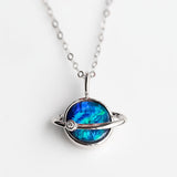Earth Moon Doublet Opal & Diamond Pendant Necklace in 18K Rose Gold