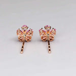 Pink sapphire diamond cherry blossom stud earrings in 14K rose gold