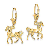 Polished 3D Horse Lever Back Earrings in 14k Yellow Gold