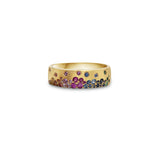 Sapphire Scattered Rainbow Mini Cigar Band in 14K Gold