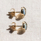 Earth Moon Australian Doublet Opal & Diamond Stud Earrings in 18K Yellow Gold