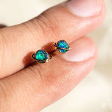 Earth Moon Australian Doublet Opal & Diamond Stud Earrings in 18K Yellow Gold