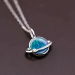 Earth Moon Doublet Opal pendant with diamond in 18K white gold on silver chain