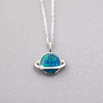 Earth Moon Doublet Opal and diamond pendant in 18K white gold with blue and green opal colors