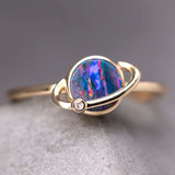 18K yellow gold ring with Earth and Moon Doublet Opal and small diamond accents