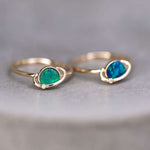 18K yellow gold rings with Earth and Moon Doublet Opal and small diamond detail