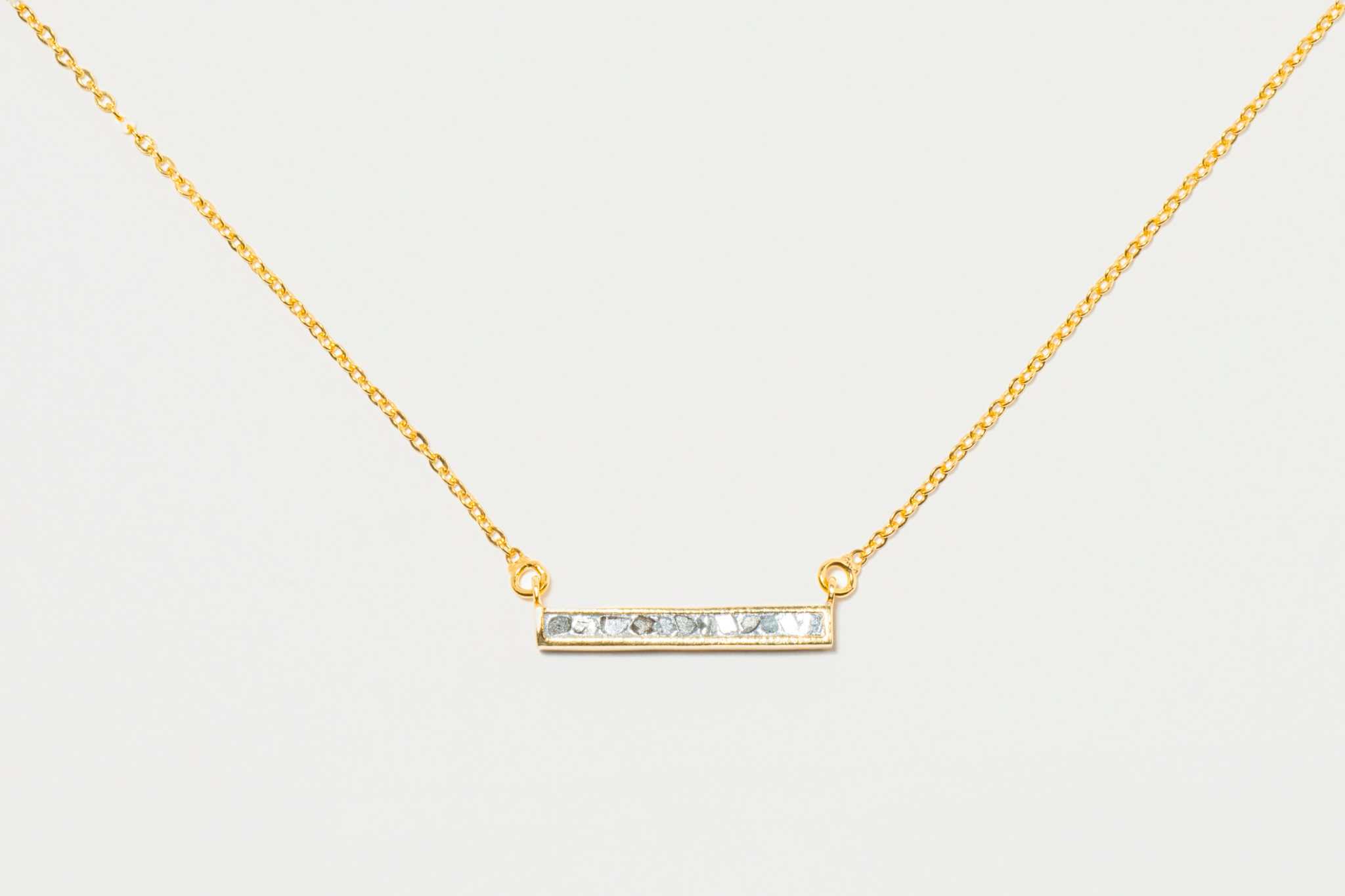 Emlyn Gold Vermeil pendant necklace with raw diamond bar on fine gold vermeil chain