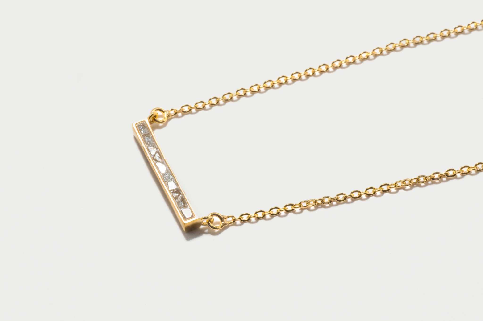 Emlyn Gold Vermeil pendant necklace with sliced raw diamond bar on fine gold chain