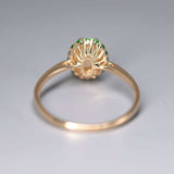14K Yellow Gold Halo Ring with Australian Opal and Tsavorite