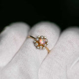 18K Yellow Gold Opal Ring with Pearls and Diamonds