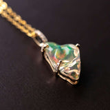 Eternal Flame Mexican Fire Opal Diamond Necklace in 18K Yellow Gold