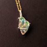 Eternal Flame Mexican Fire Opal Diamond Necklace in 18K Yellow Gold