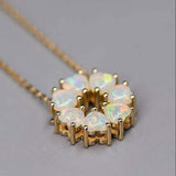 Eternity Heart Australian Crystal Opal Circle Pendant Necklace in 14K Yellow Gold
