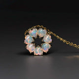 Eternity Heart Australian Crystal Opal Circle Pendant Necklace in 14K Yellow Gold