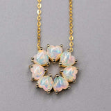 Eternity Heart Australian Crystal Opal Circle Pendant Necklace in 14K Yellow Gold