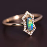 Ethereal Prism Halo Diamond Black Opal Ring in 18K Yellow Gold