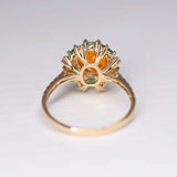 Fire Opal Tsavorite Diamond Ring in 18K Yellow Gold