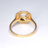 Mexican Fire Opal, Turquoise, Halo Diamond Ring in 18K Yellow Gold