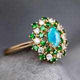 Garden Sky Black Opal & Diamond Ring 18K Yellow Gold