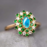 Garden Sky Black Opal & Diamond Ring 18K Yellow Gold