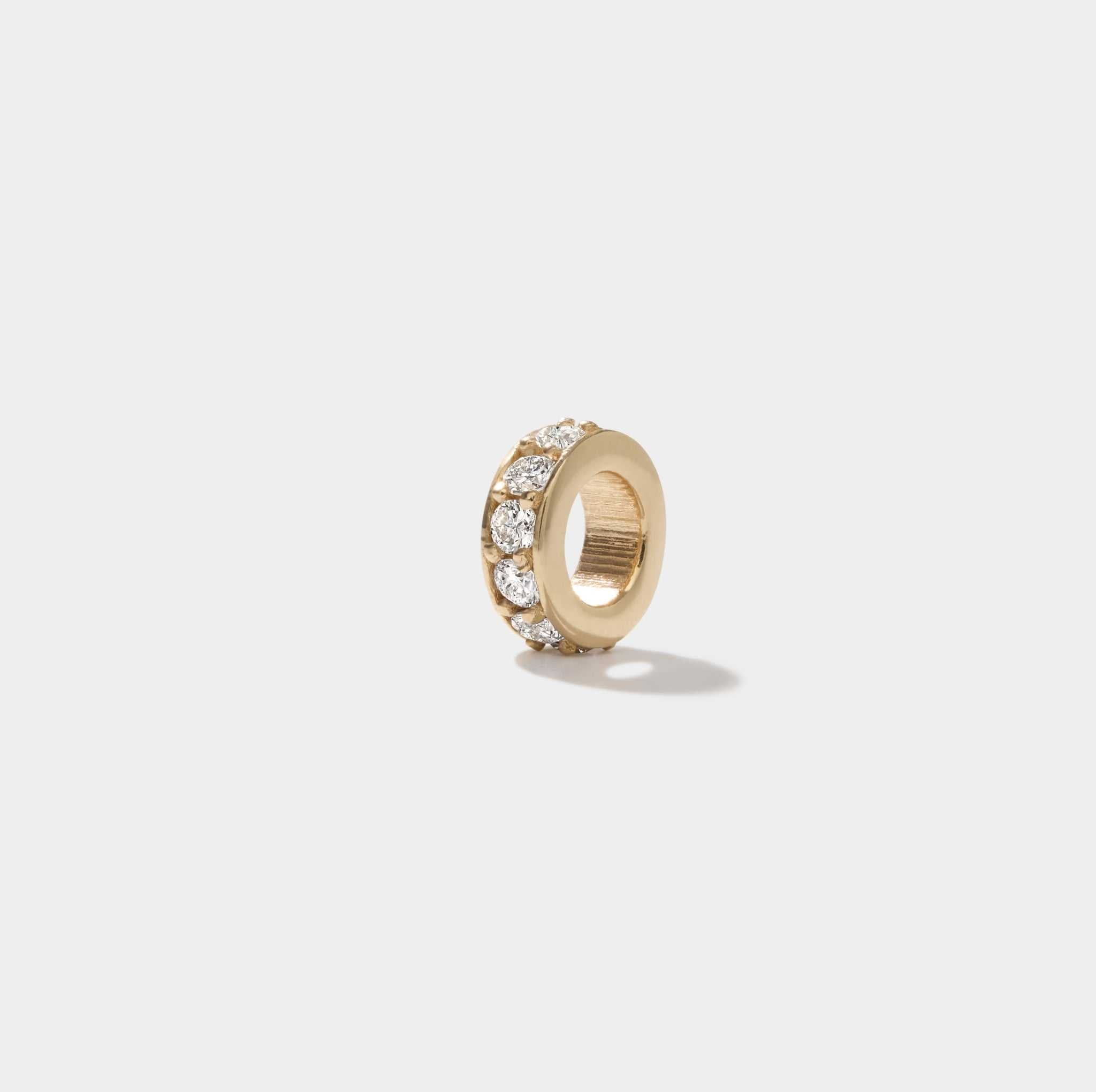 14k solid gold Diamond Rondelle Bead pendant with lab-grown diamonds for necklace or bracelet