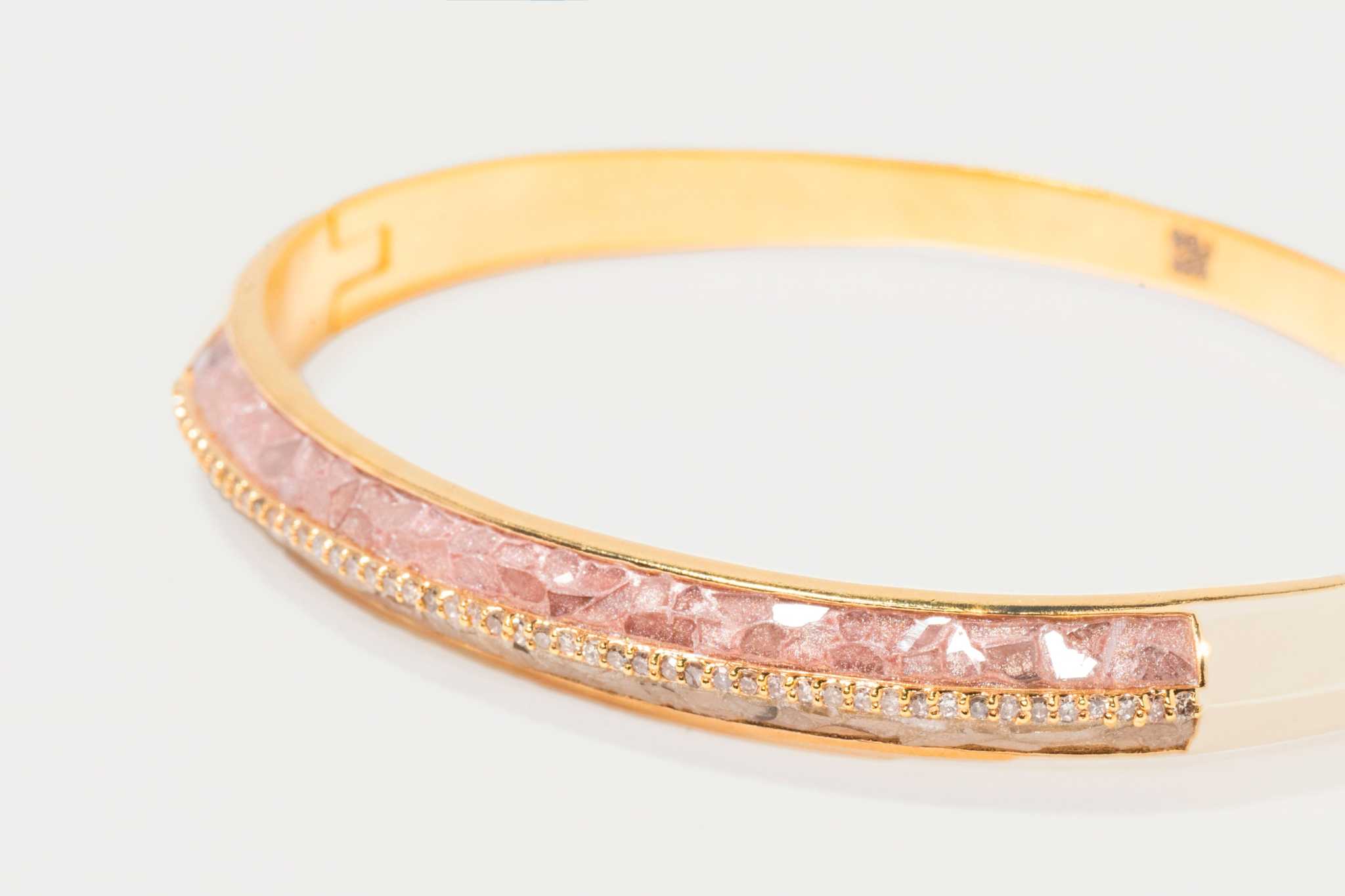 Geluk Gold Vermeil Bangle with sliced raw uncut diamonds and pave champagne diamonds in 18k gold layer on sterling silver base