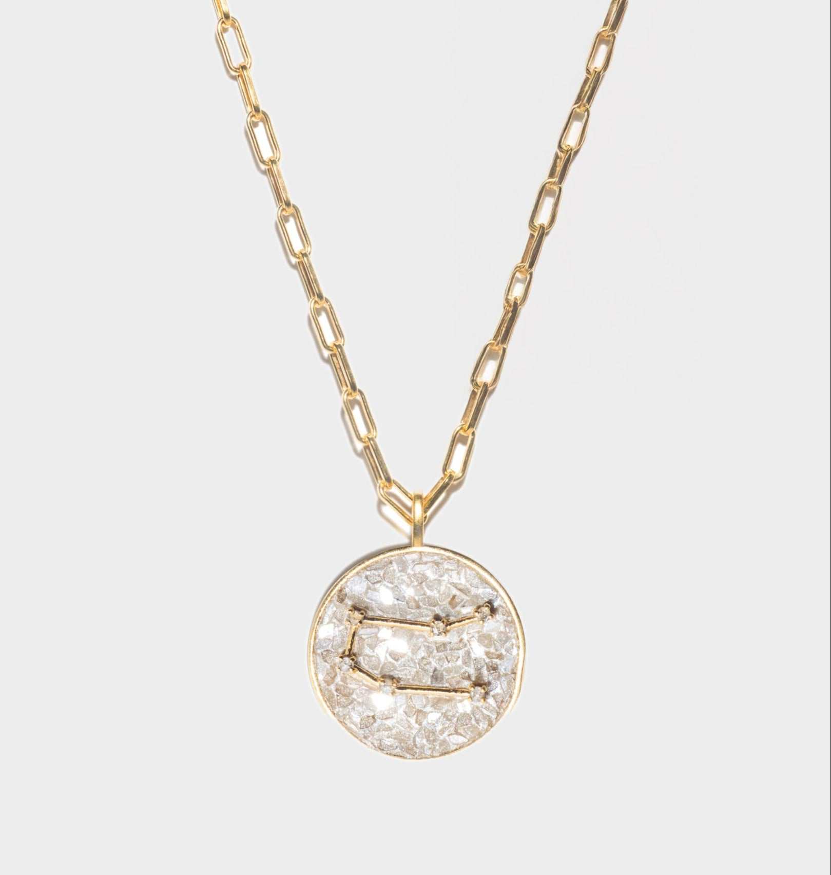 Gemini Gold Vermeil pendant necklace with raw and rose cut diamonds on an 18k gold vermeil chain