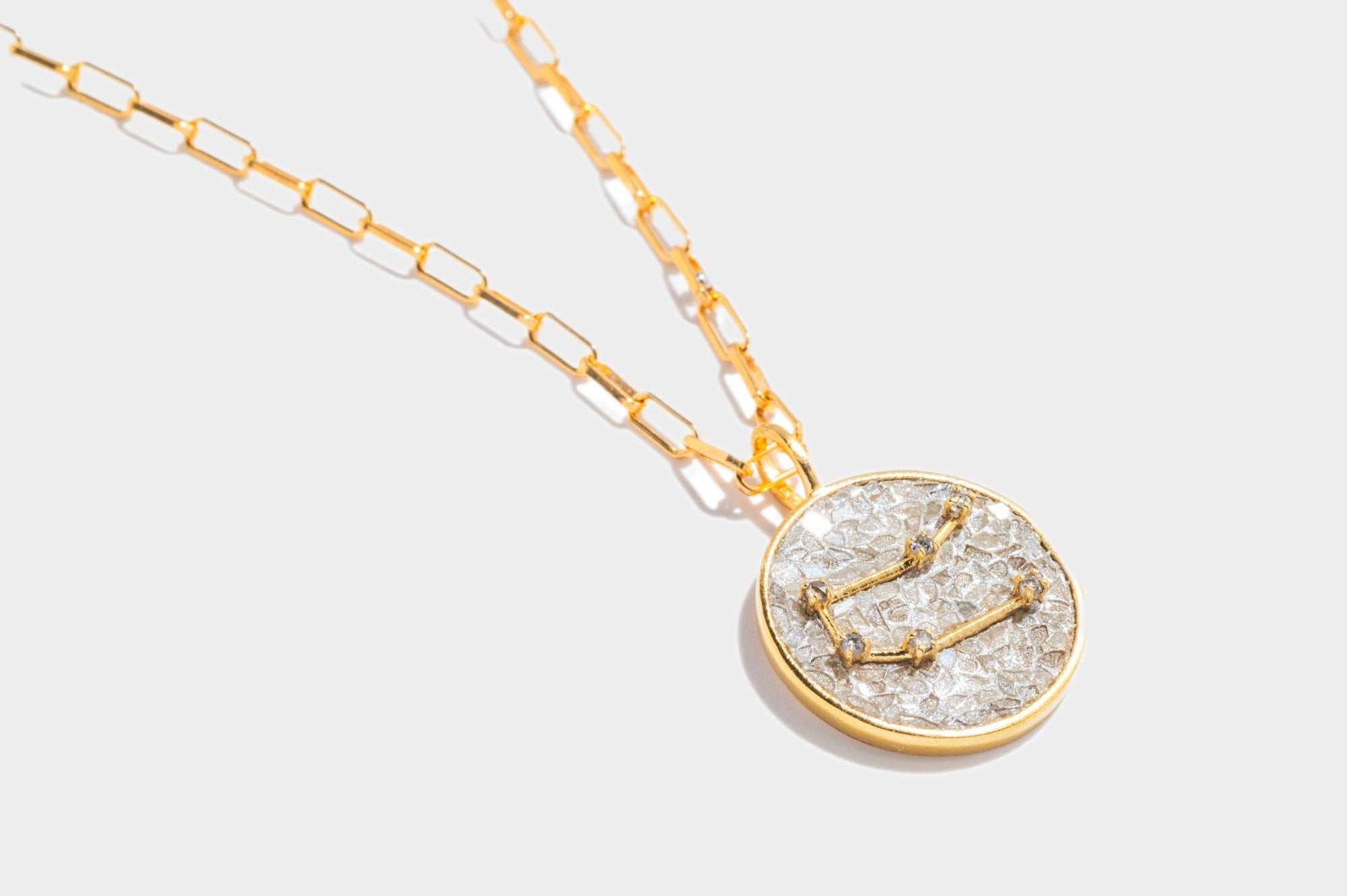 Gemini Gold Vermeil pendant necklace with raw and rose cut diamonds on 18k gold vermeil chain
