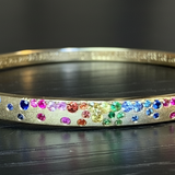 Sapphire Scattered Rainbow Slim Bangle in 14K Gold