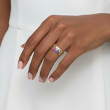 Sapphire Scattered Rainbow Cigar Band in 14K Gold