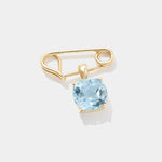14k gold safety pin pendant with AAA-quality sky blue topaz gemstone