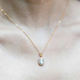 Halo Diamond Blue Sheen Moonstone Fire Opal Pendant Necklace in 18k Yellow Gold