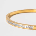 Hapur Gold Vermeil Bangle bracelet with sliced raw uncut diamonds and 18K gold layer on sterling silver base, slim elegant design.