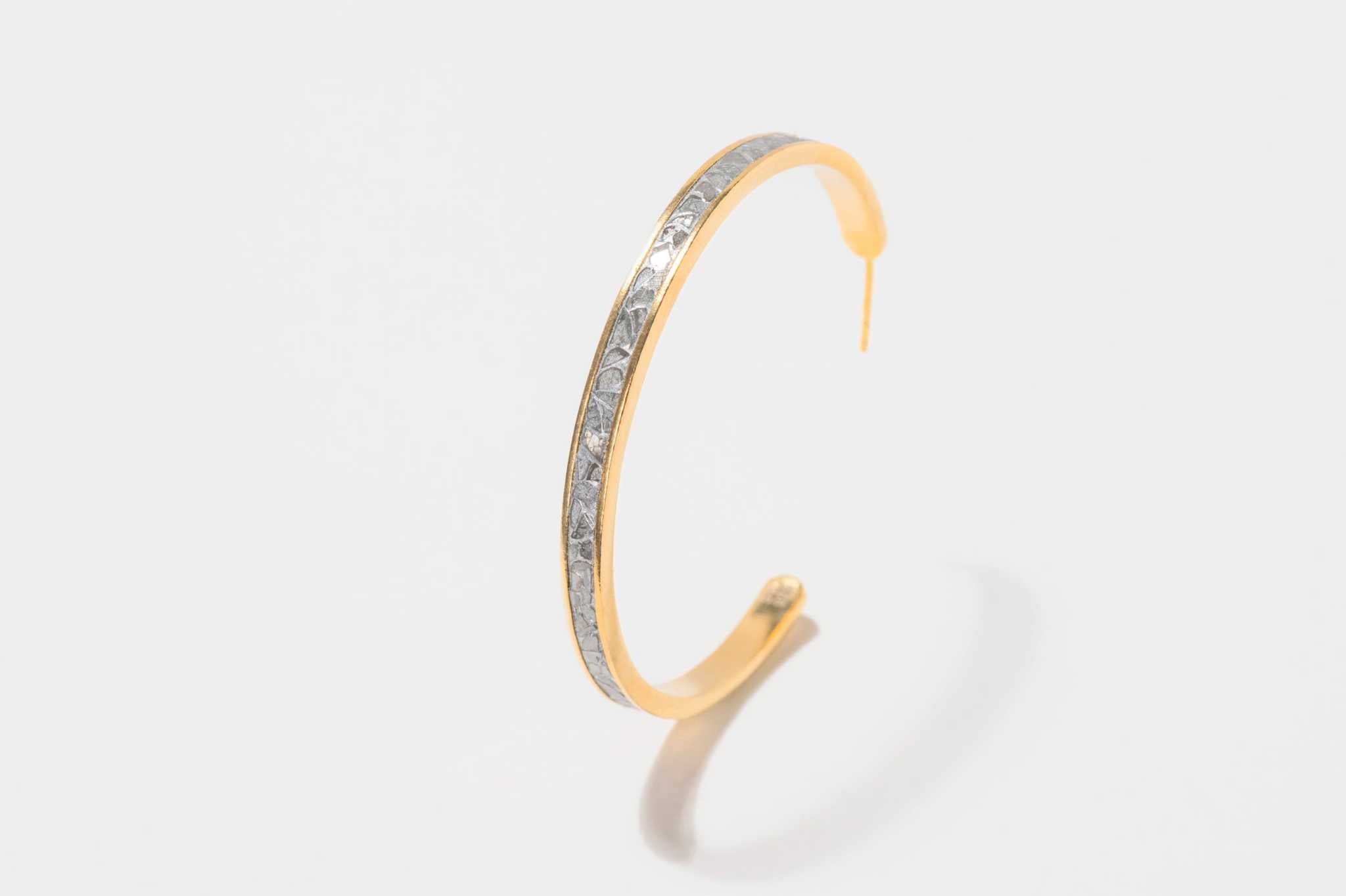 Hapur Gold Vermeil Hoop Earrings with sliced raw uncut diamonds, silver resin, and 18k gold layer, 2.2-inch diameter, elegant and versatile design.
