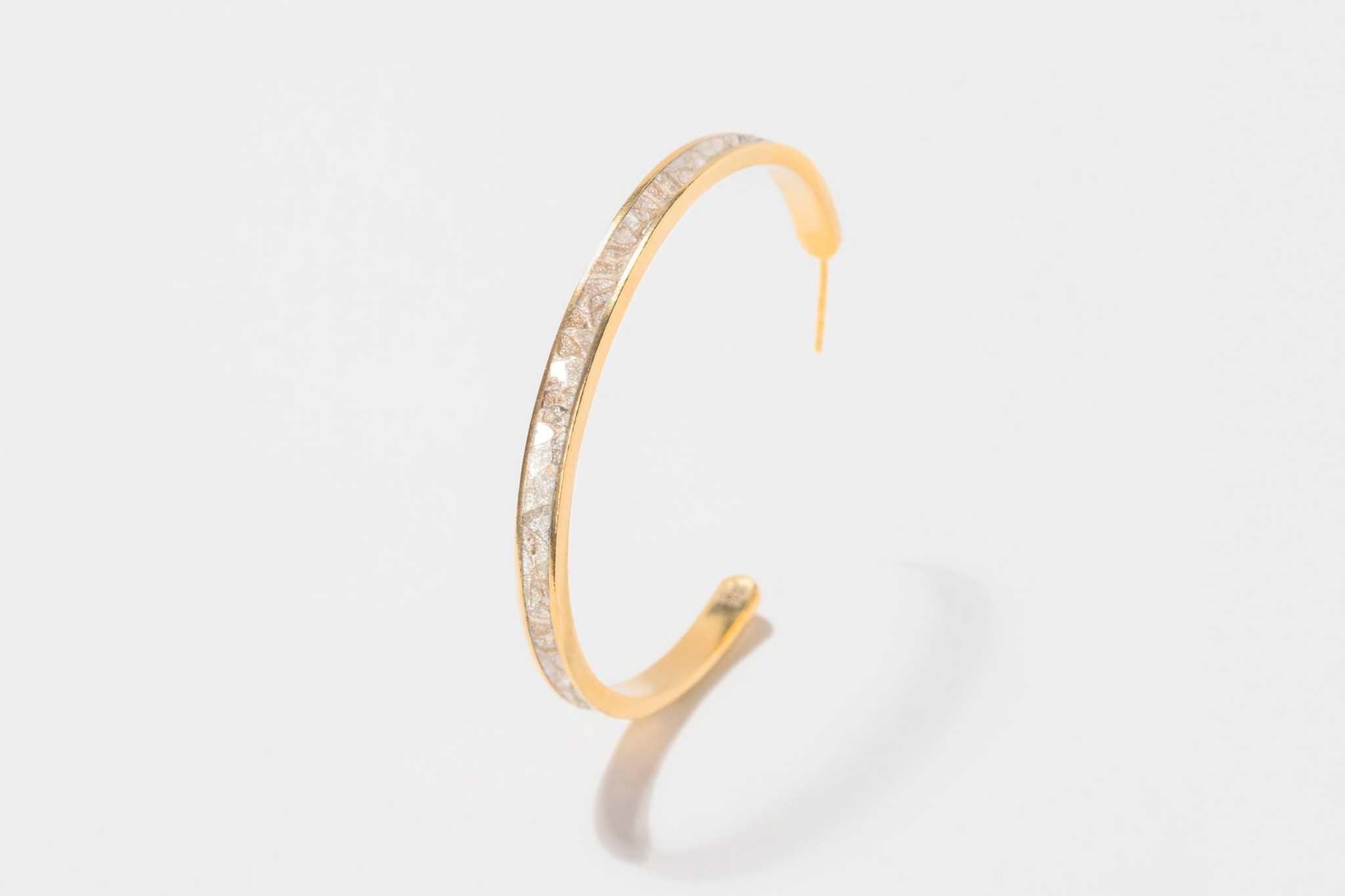 Hapur Gold Vermeil hoop earring with sliced raw uncut diamonds and 18K gold layer on sterling silver base.