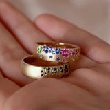 Sapphire Scattered Rainbow Mini Cigar Band in 14K Gold