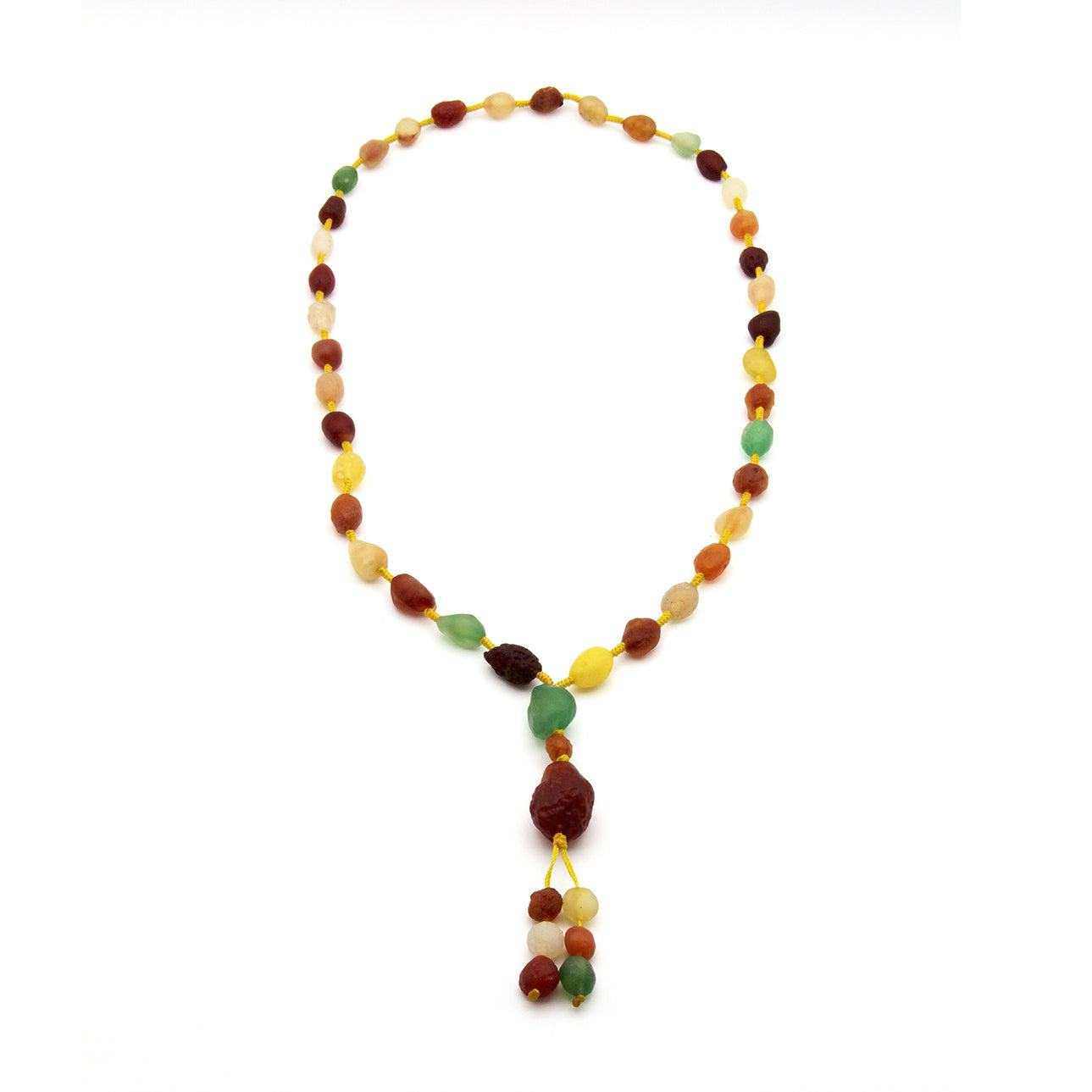 Colorful natural Alashan Gobi Desert candy agate chalcedony multi-color rough stone bead nugget necklace with yellow rope and pendant