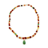 Colorful natural Alashan Gobi Candy Agate bead necklace with waxy translucence and multi-color rough stone beads on elastic band with gourd charm pendant