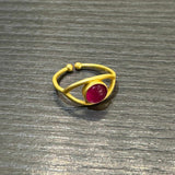 Natural pinkish ruby electrum adjustable ring with matte gold and silver finish