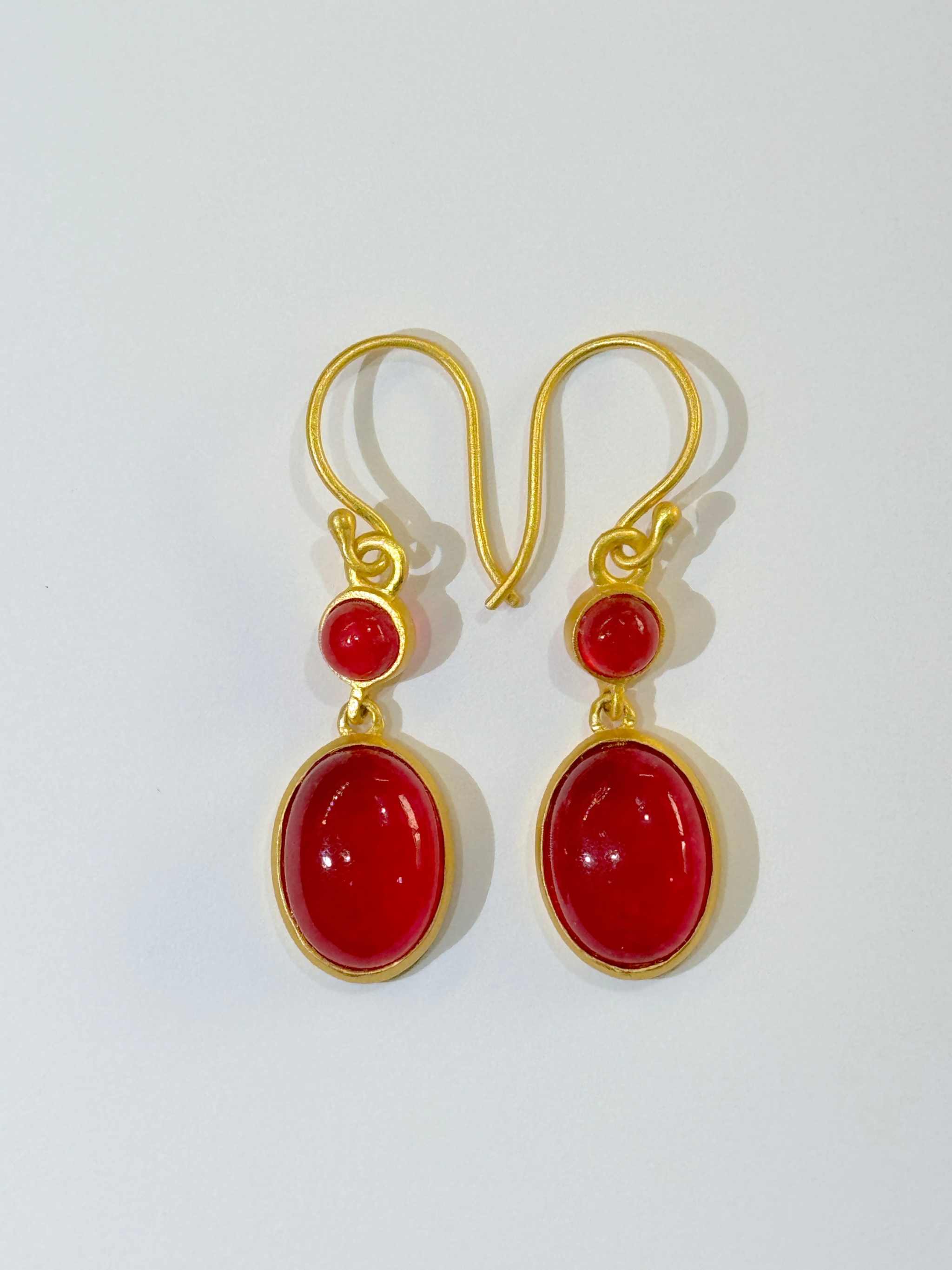Two Natural Red Ruby Dangle Electrum Earrings