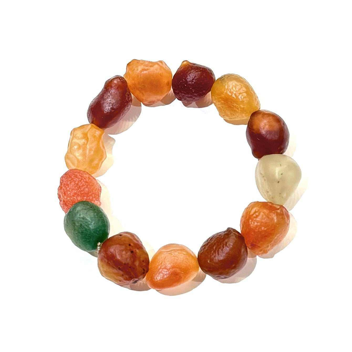 Natural Alashan Gobi Desert Candy Agate colorful rough stone elastic bead bracelet with 14-16mm translucent chalcedony beads