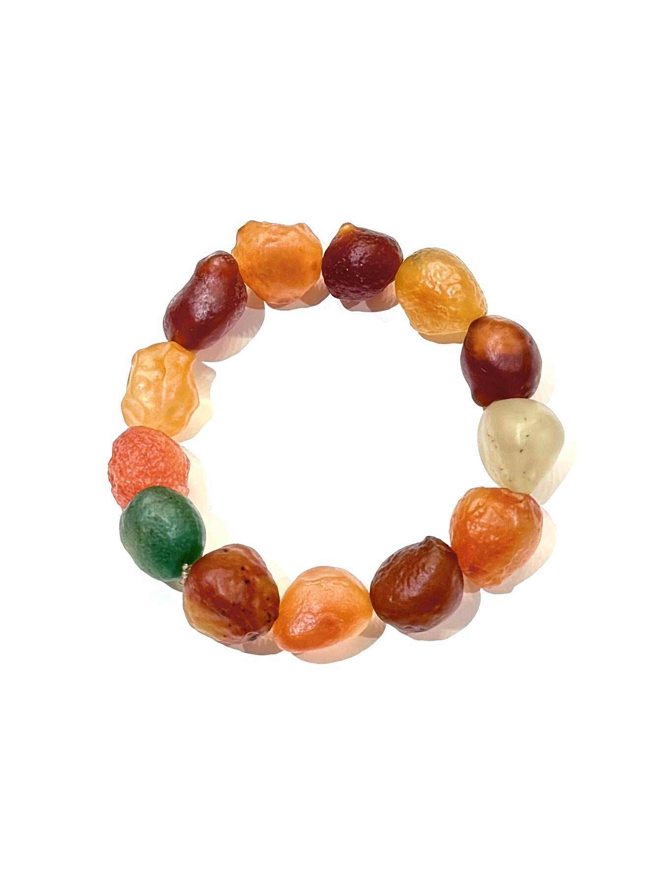Natural Alashan Gobi Desert Candy Agate colorful rough stone elastic bead bracelet with 14-16mm translucent chalcedony beads