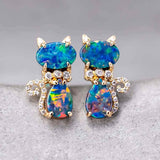 Kitty Cat Doublet Opal Diamond Stud Earrings in 18K Yellow Gold
