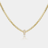 14k solid gold box chain necklace with diamond rondelle bead pendant featuring lab-grown diamonds